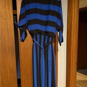 Elegant Black and Blue Striped Dress